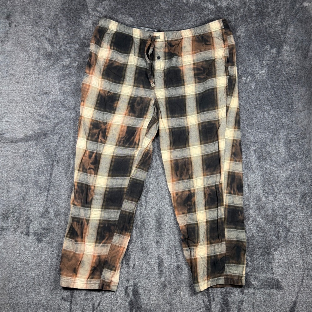 Eddie Bauer Lounge Mens XXL Plaid Flannel Pajama Pants Brown Black Bleached Wash
